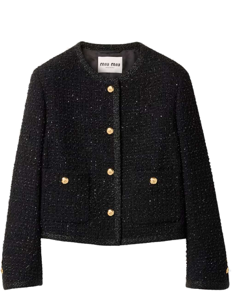 Оригінальна Single Breasted Lame Boucle Jacket Black Miu miu