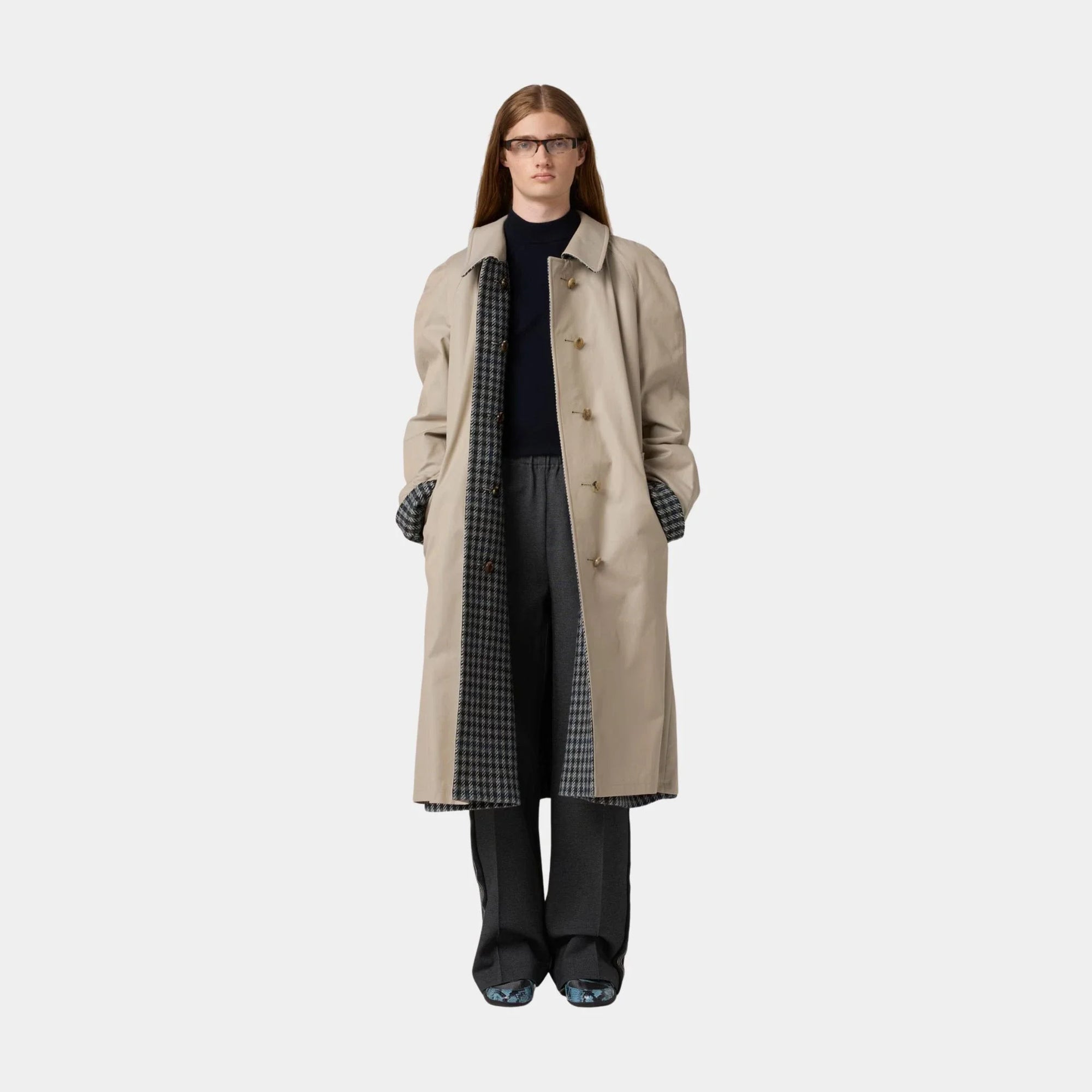 Reversible Twill And Check Trench Coat Miu miu – Гарантія оригінальності – вид ззаду