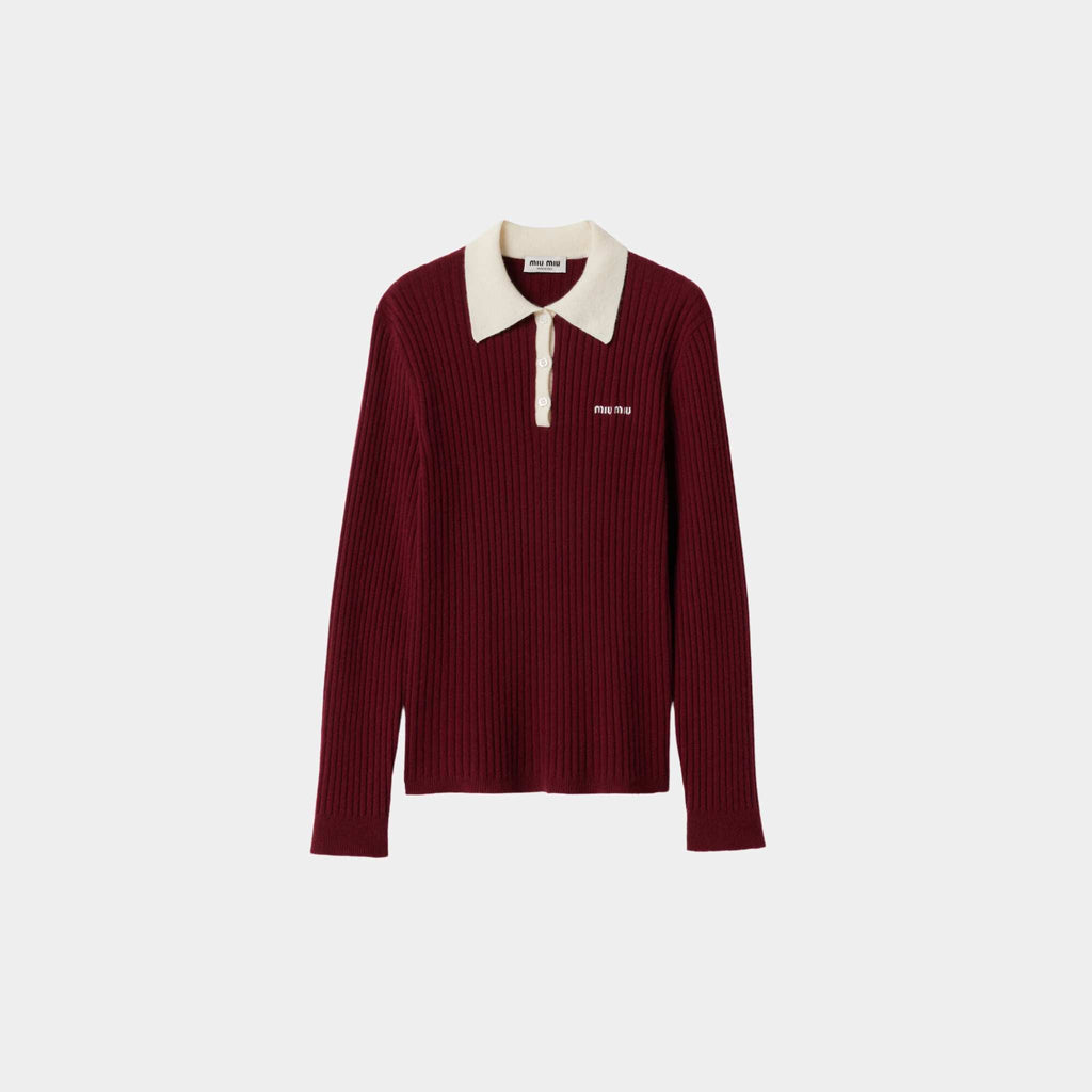 Ribbed Cashmere Polo Shirt Amaranth Natural Miu miu оригінал – Купити в Україні – боковий вид