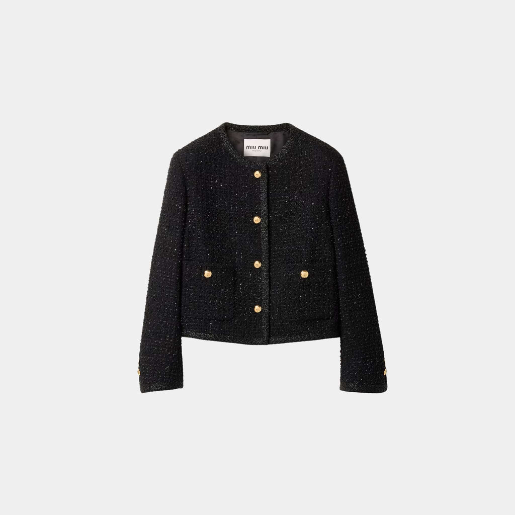 Оригінальна Single Breasted Lame Boucle Jacket Black Miu miu – боковий вид