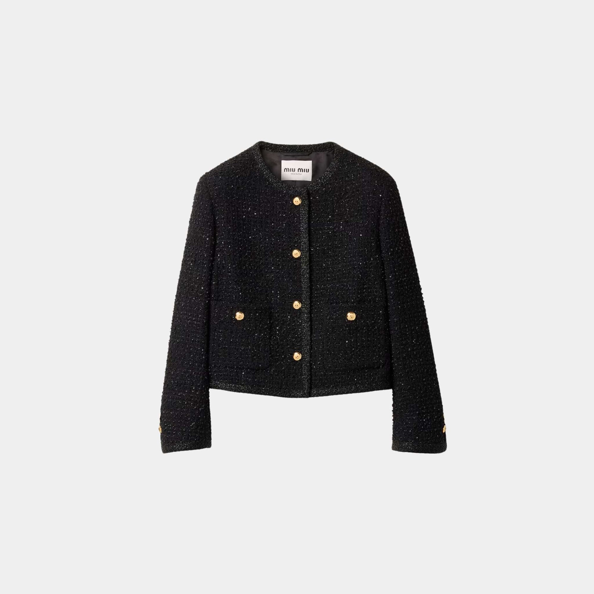 Оригінальна Single Breasted Lame Boucle Jacket Black Miu miu – боковий вид