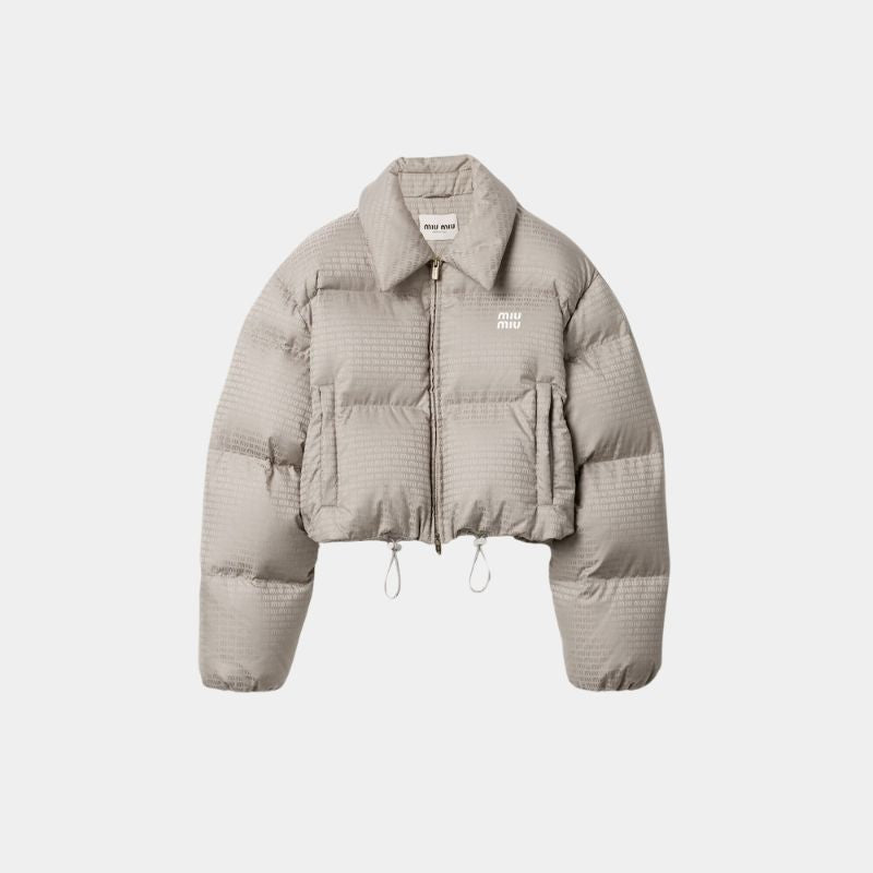 Оригінальна Technical Pongé Down Jacket Aluminum Miu miu – боковий вид