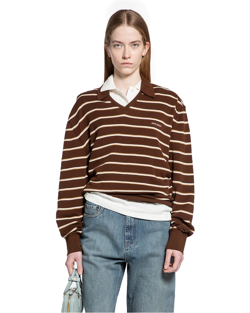 Оригінальна Striped V-Neck Long Sleeve T-Shirt Miu miu