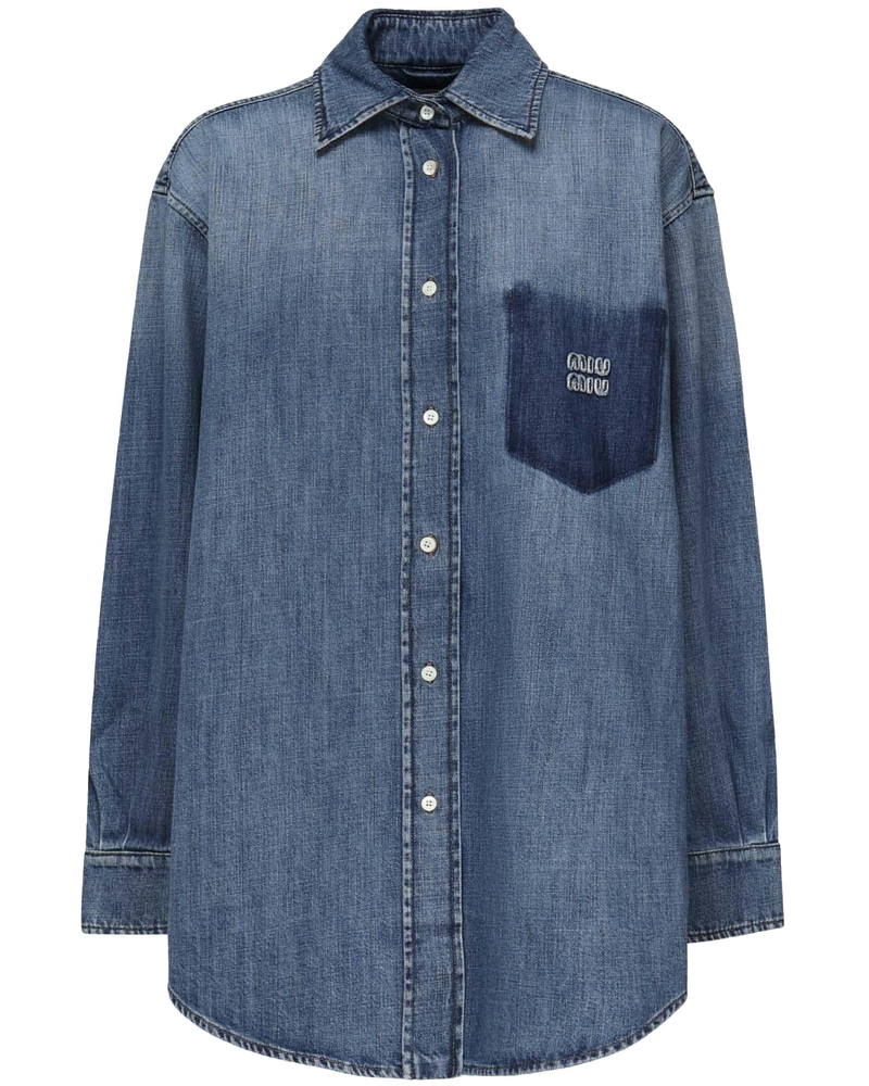 Оригінальна Camicia In Denim Con Logo Miu miu