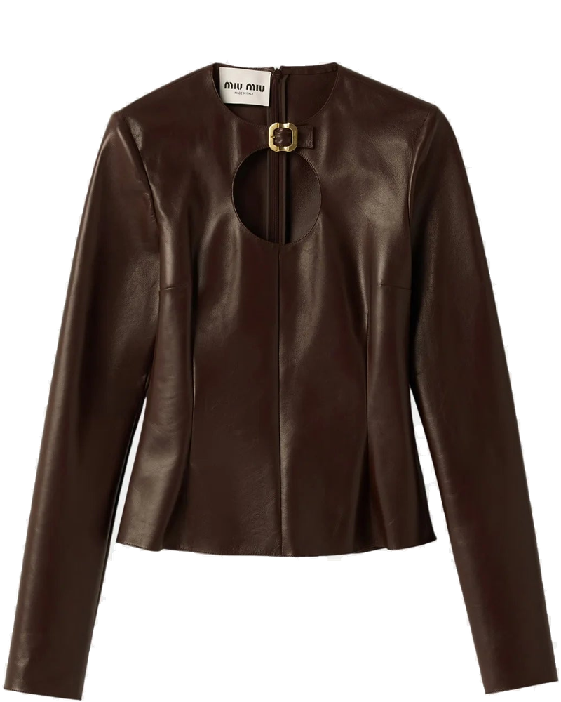 Оригінальна Long-Sleeved Nappa Leather Top With Buckle Miu miu