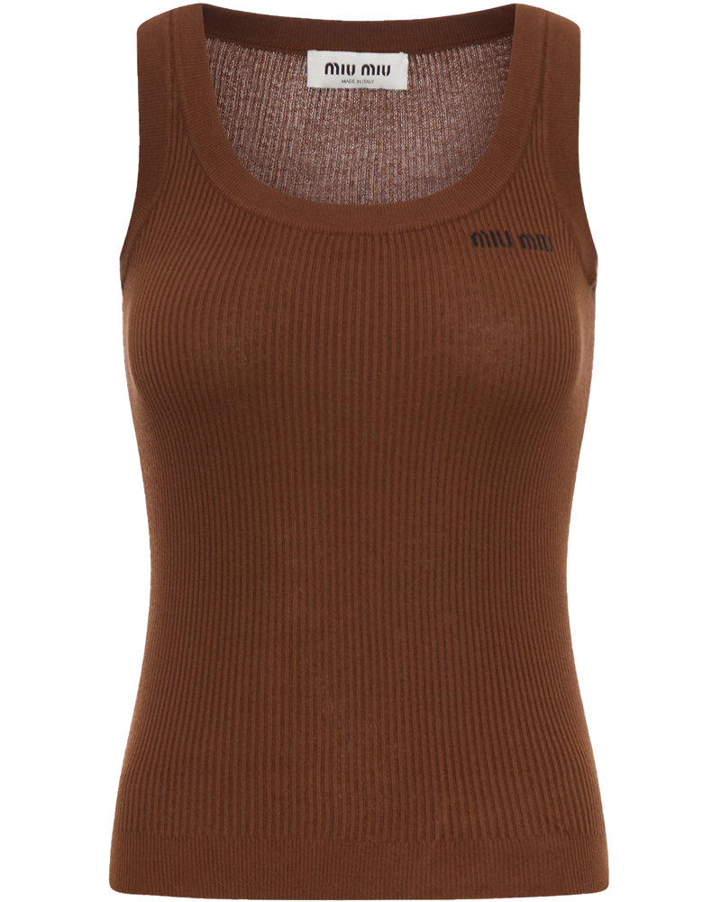 Оригінальна Ribbed Cotton Tank Top Miu miu