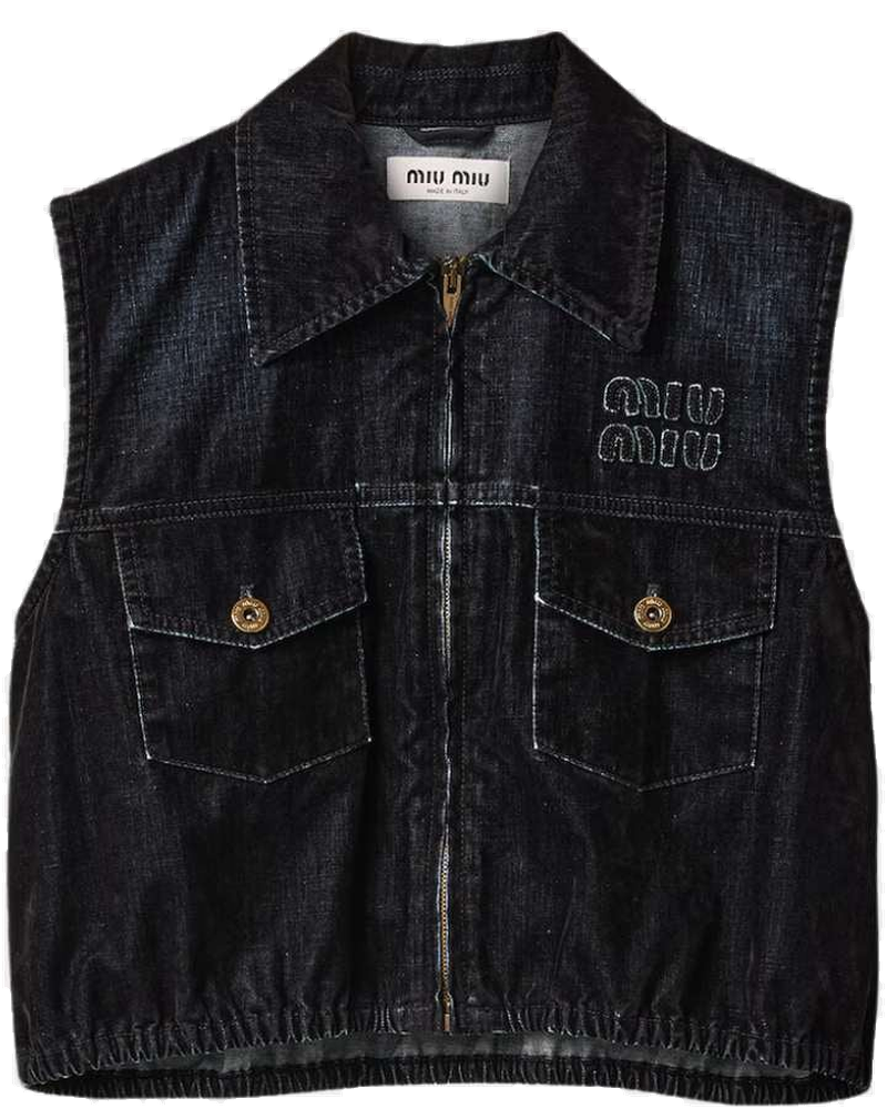 Оригінальна Washed Flocked Chambray Top Black Miu miu