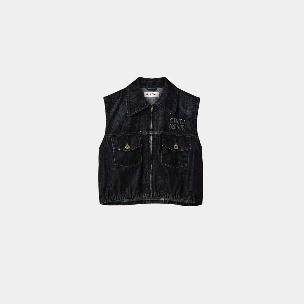 Оригінальна Washed Flocked Chambray Top Black Miu miu – боковий вид
