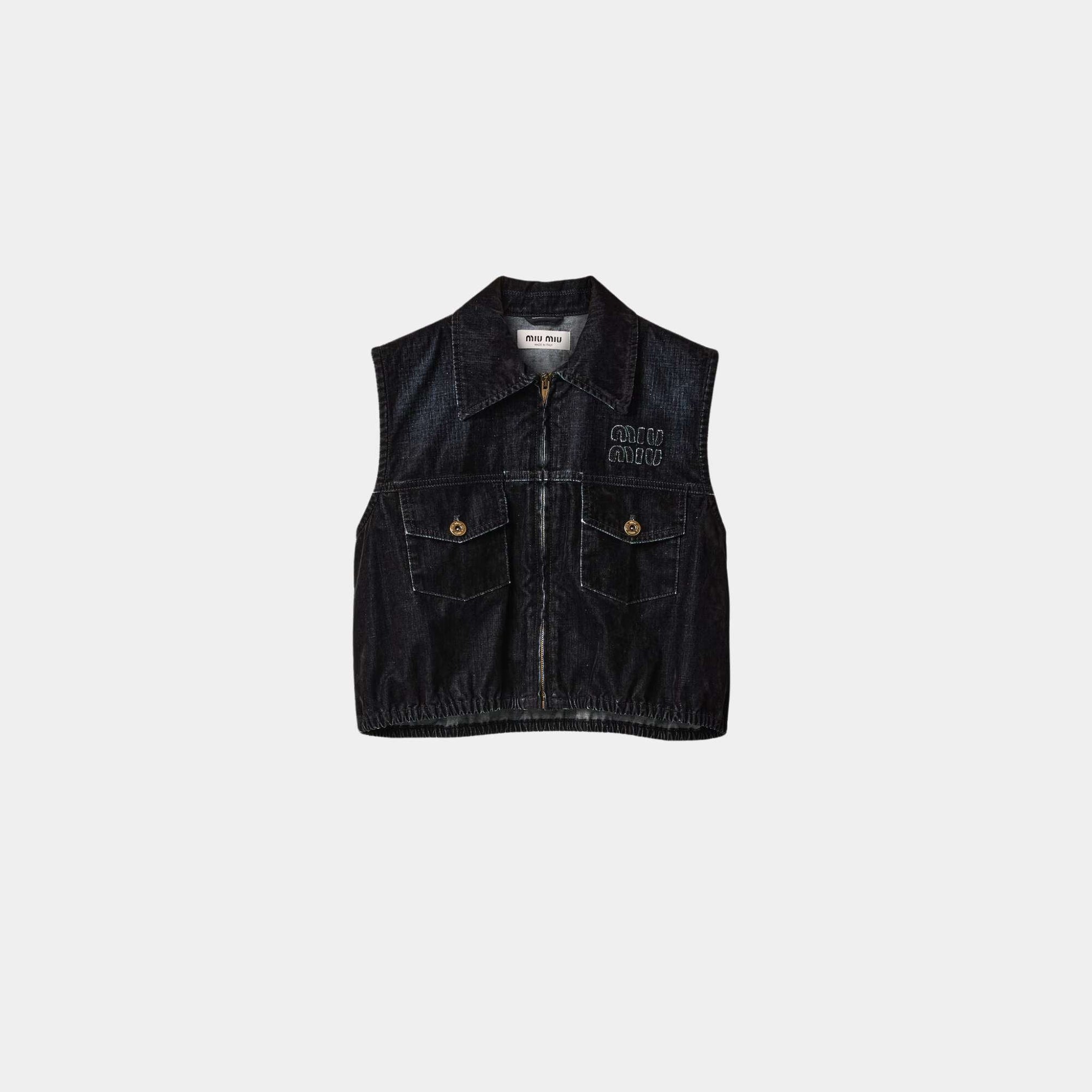 Оригінальна Washed Flocked Chambray Top Black Miu miu – боковий вид