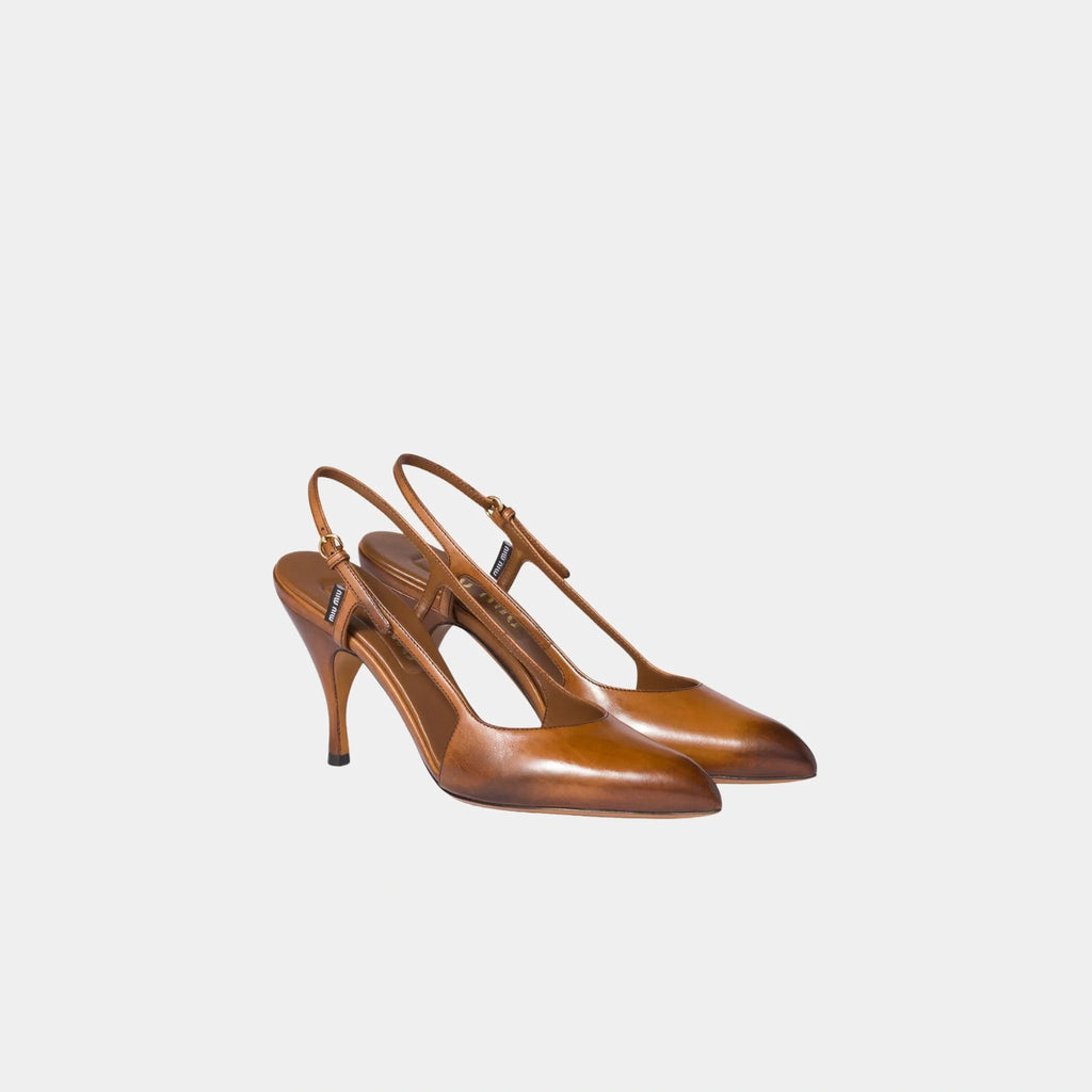 Waxed Calf Leather Slingback Pumps Miu miu – Гарантія оригінальності – боковий вид