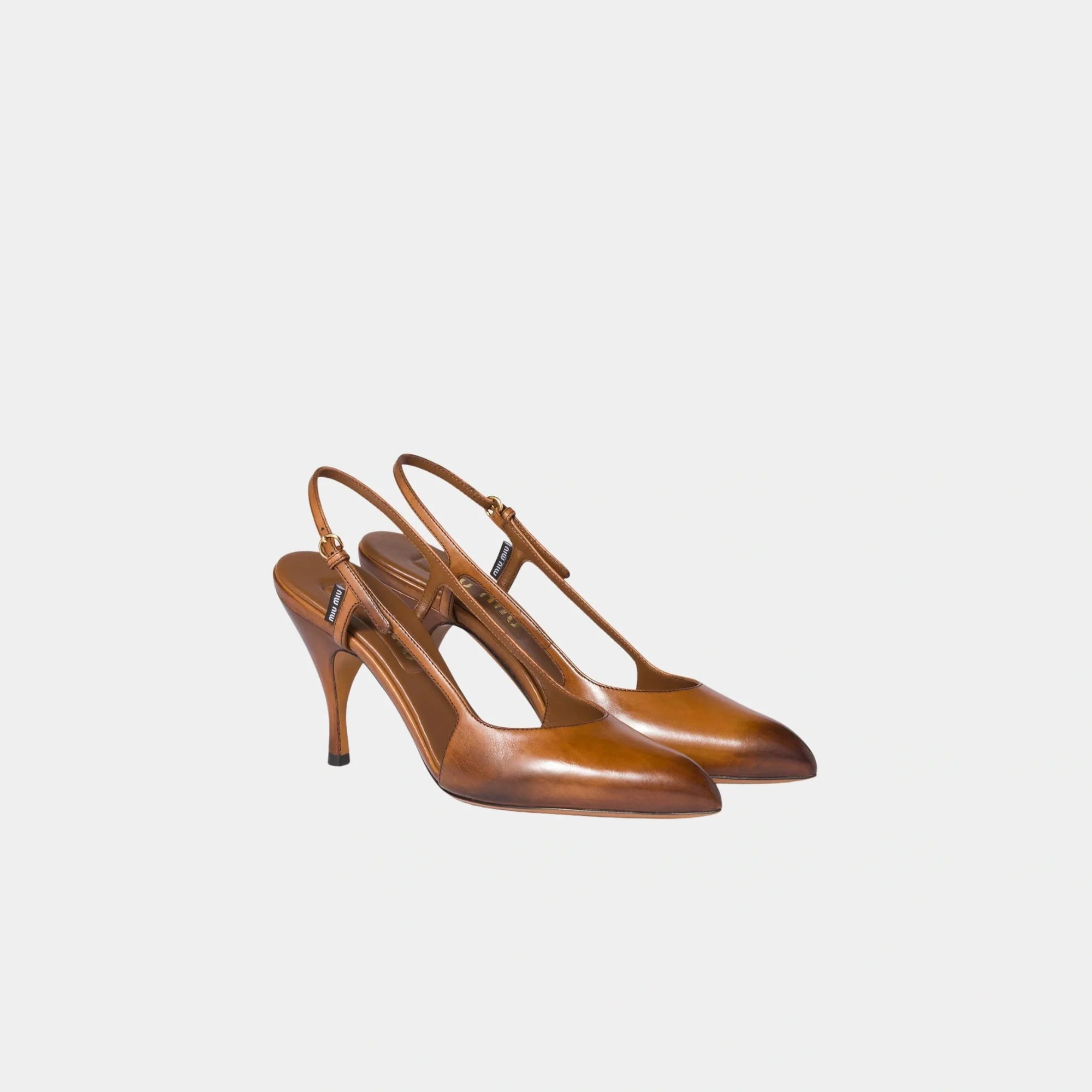 Waxed Calf Leather Slingback Pumps Miu miu – Гарантія оригінальності – боковий вид
