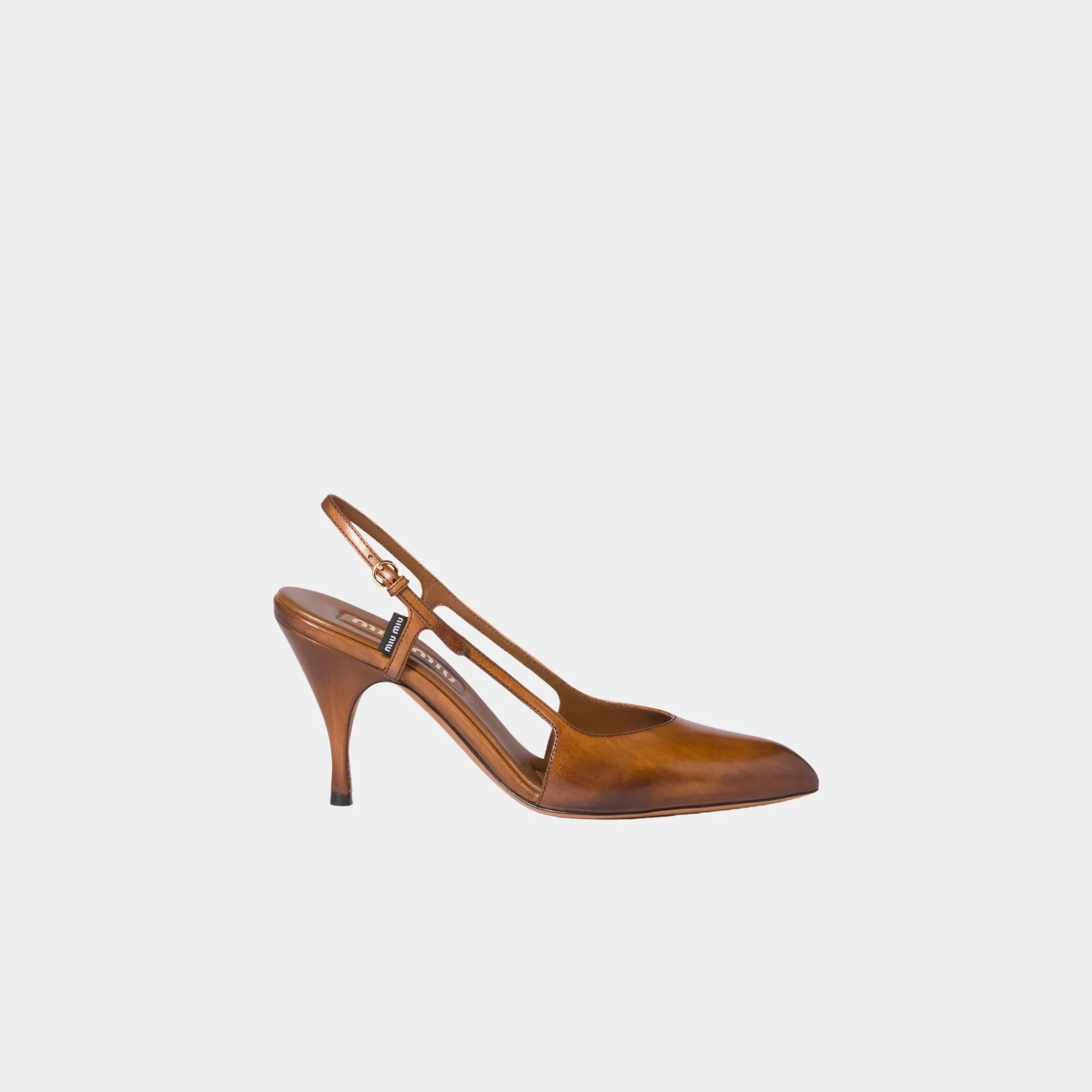 Waxed Calf Leather Slingback Pumps Miu miu – Гарантія оригінальності – вид ззаду