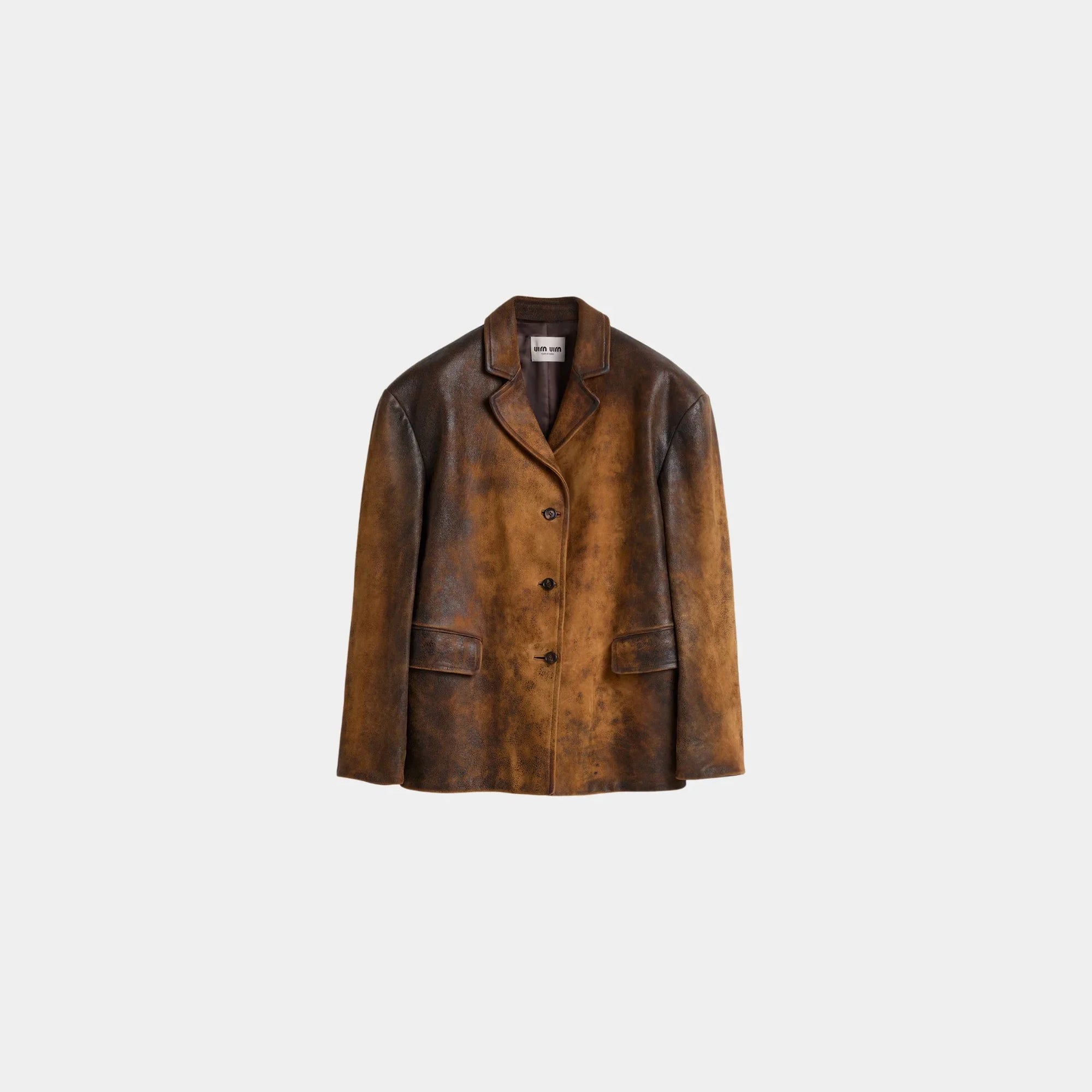 Оригінальна Waxed Suede Leather Buttoned Jacket Miu miu – боковий вид