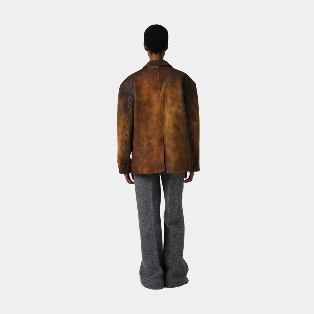 Оригінальна Waxed Suede Leather Buttoned Jacket Miu miu – детальний вид