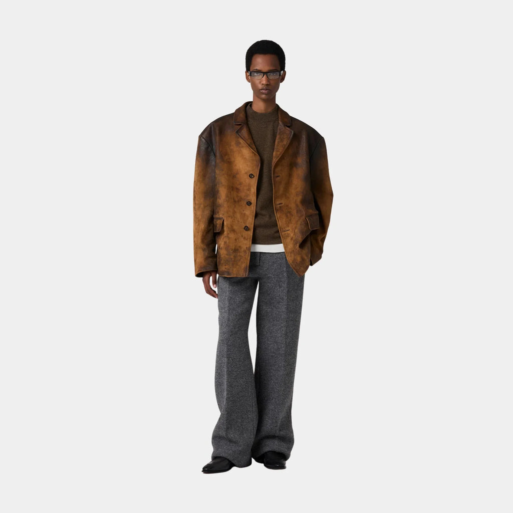 Оригінальна Waxed Suede Leather Buttoned Jacket Miu miu – вид ззаду