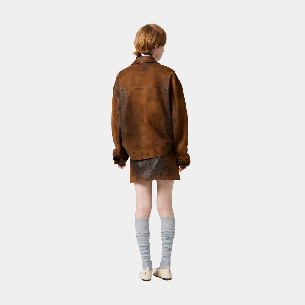 Waxed Suede Leather Jacket Miu miu – Гарантія оригінальності – вид ззаду