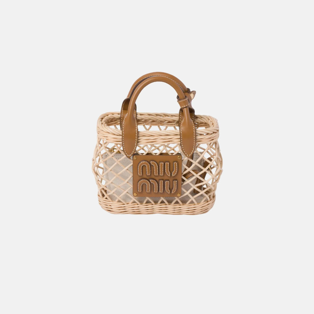 Woven Fabric Handbag With Leather Trim Miu miu оригінал – Купити в Україні – боковий вид