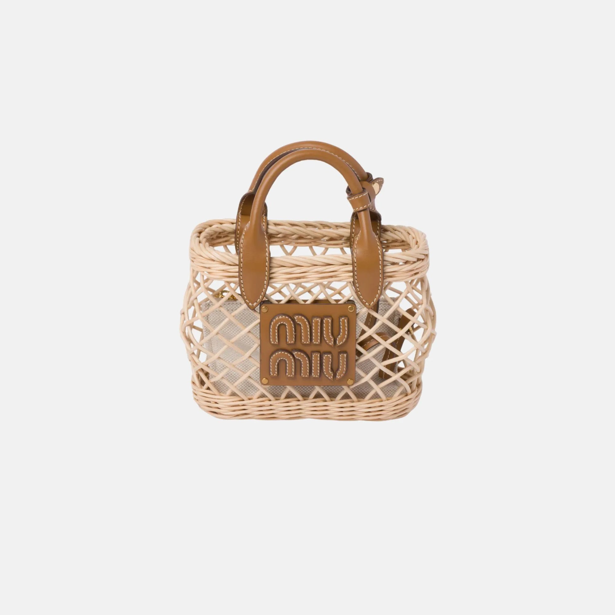 Woven Fabric Handbag With Leather Trim Miu miu оригінал – Купити в Україні – боковий вид