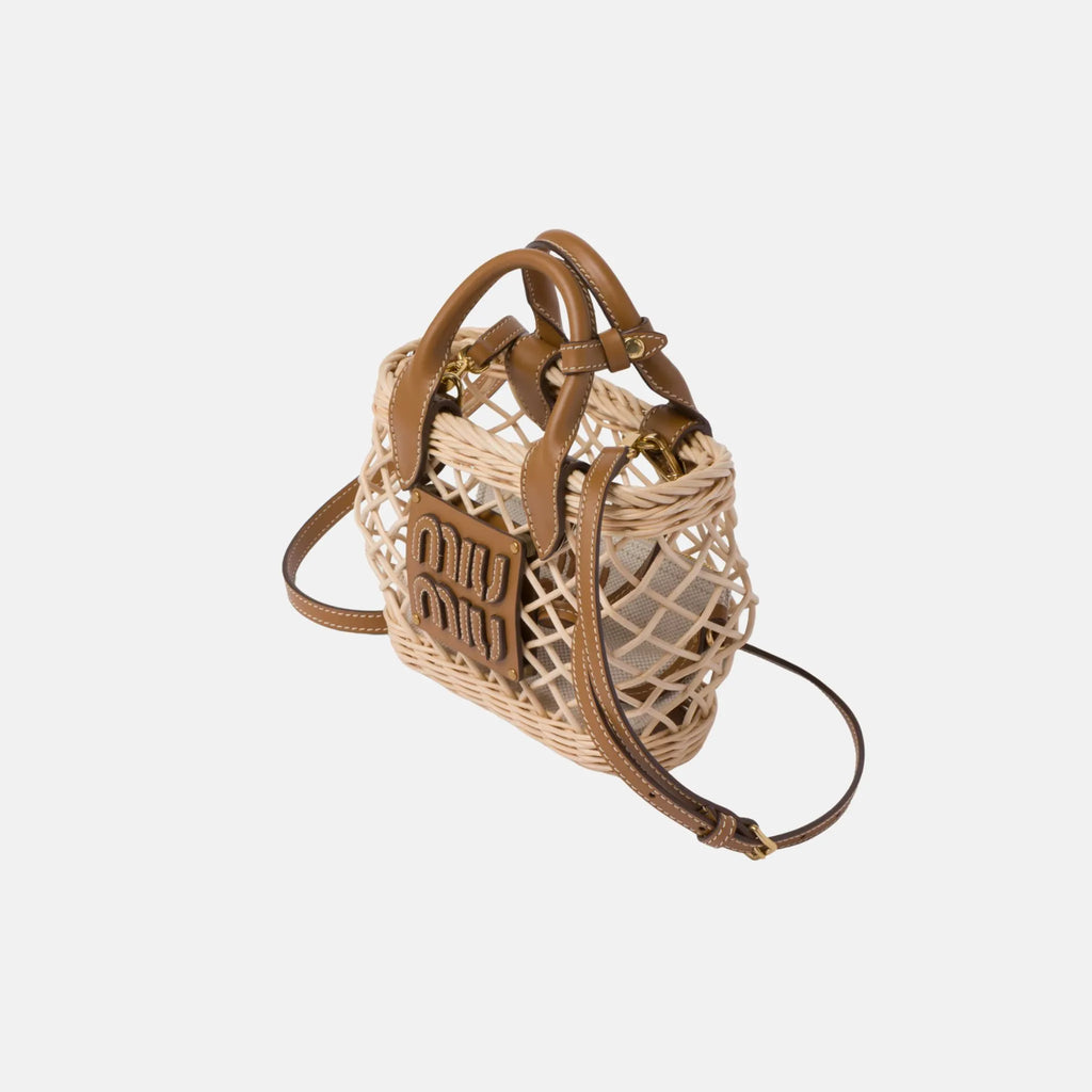 Woven Fabric Handbag With Leather Trim Miu miu оригінал – Купити в Україні – вид ззаду