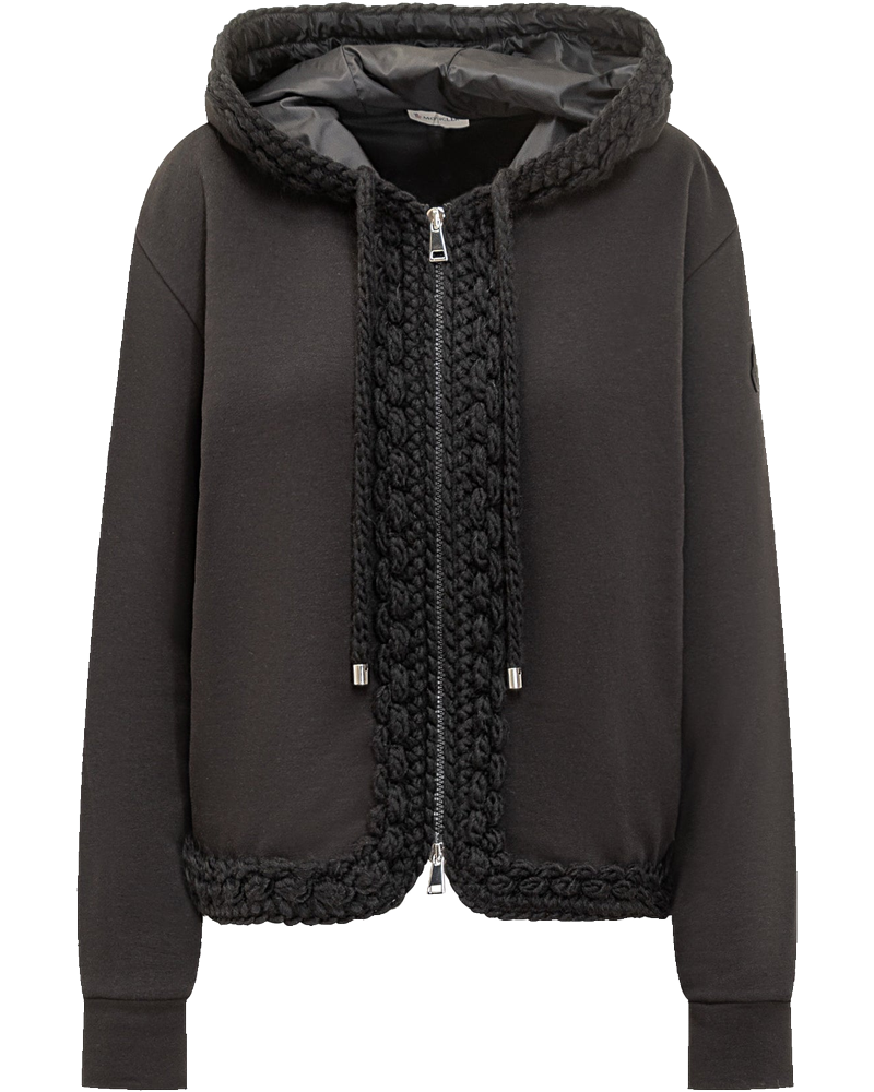 Black Hoodie With Braided Trim Details Moncler – Гарантія оригінальності