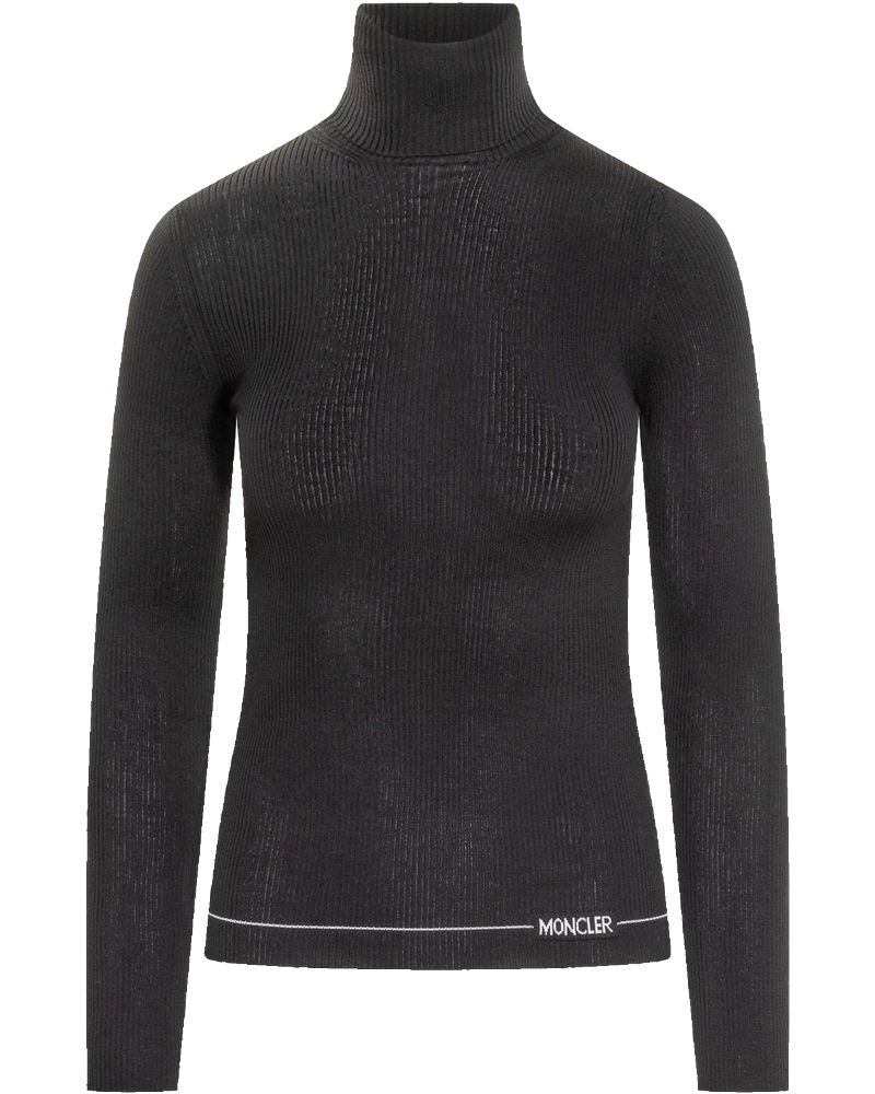 Black Fitted Ribbed Turtleneck Sweater By Moncler Moncler – Гарантія оригінальності