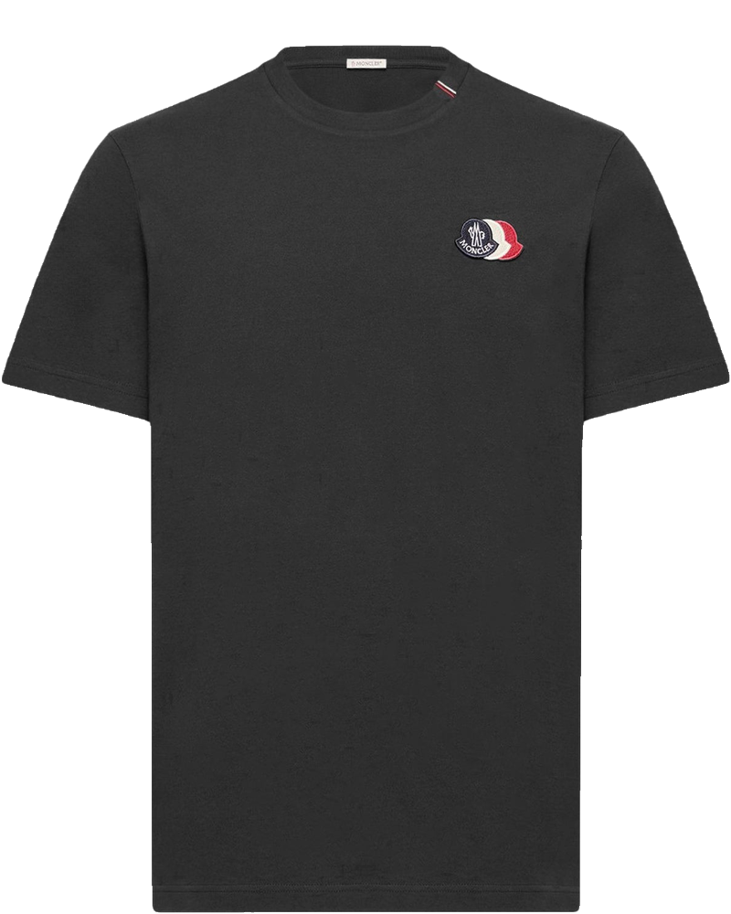 Black Cotton T-Shirt With Embroidered Tricolor Logo Moncler – Гарантія оригінальності