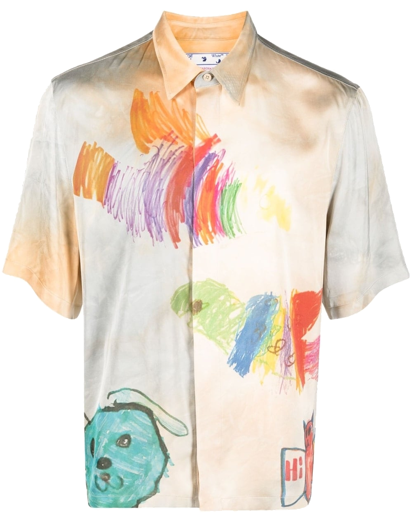Cartoon-Print Short-Sleeved Shirt Off-white оригінал – Купити в Україні