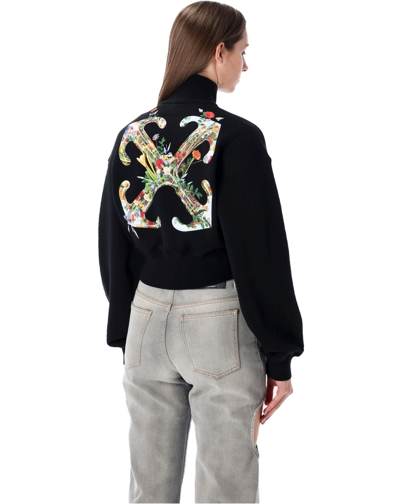 Black Crop Zip Fleece With Arrow Glass Print Off-white оригінал – Купити в Україні