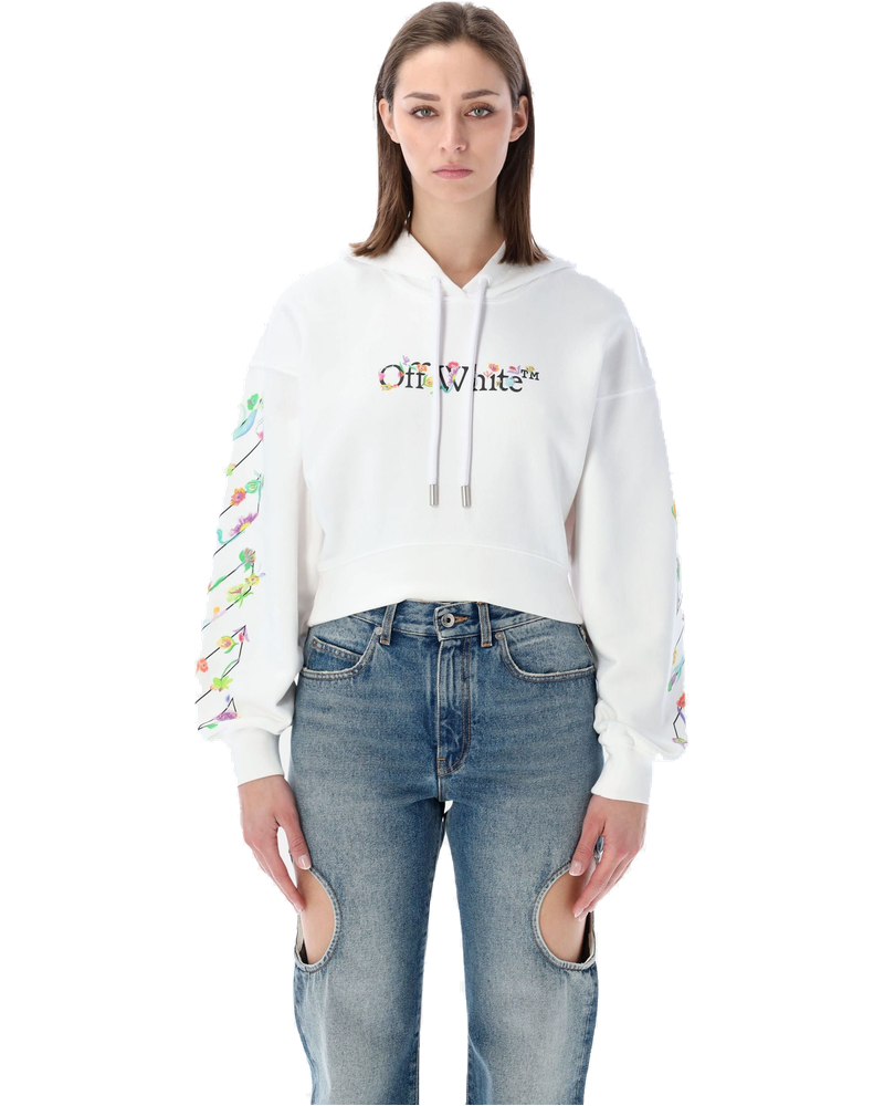 Flower Cropped Hoodie Off-white оригінал – Купити в Україні