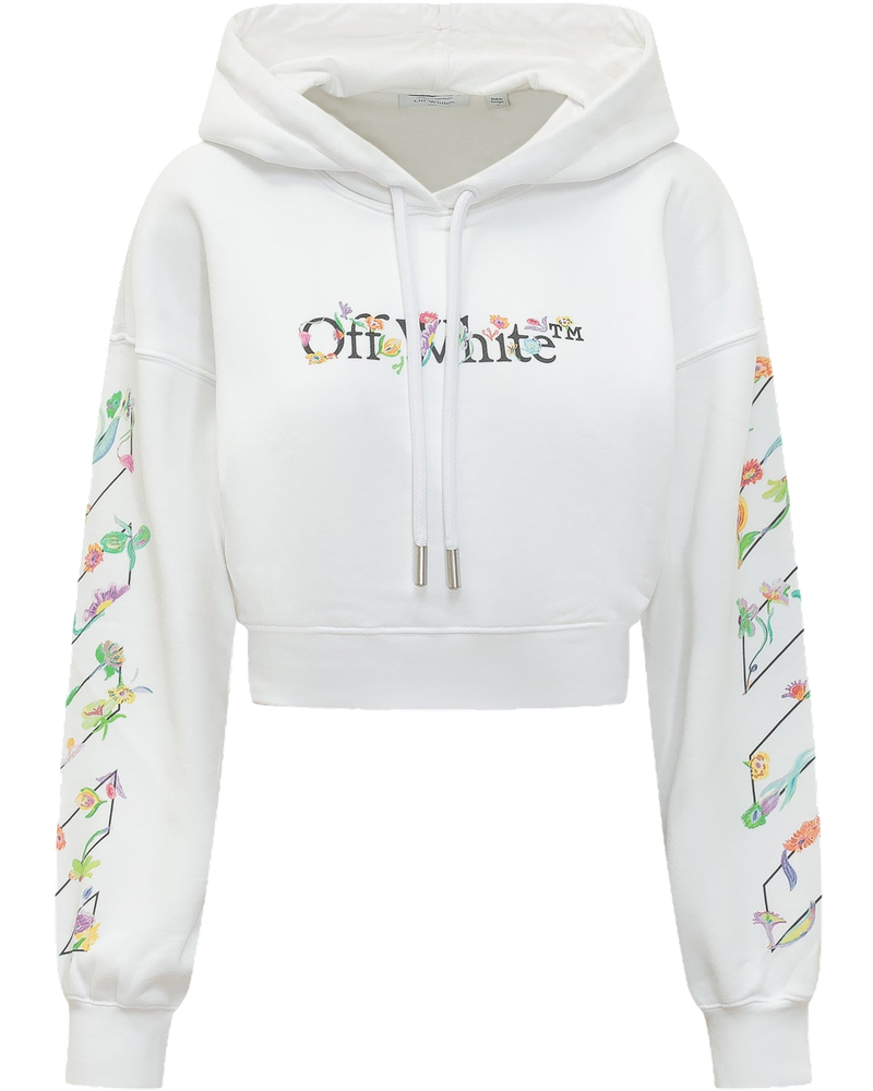 Cropped Hoodie With Floral Print Off-white оригінал – Купити в Україні