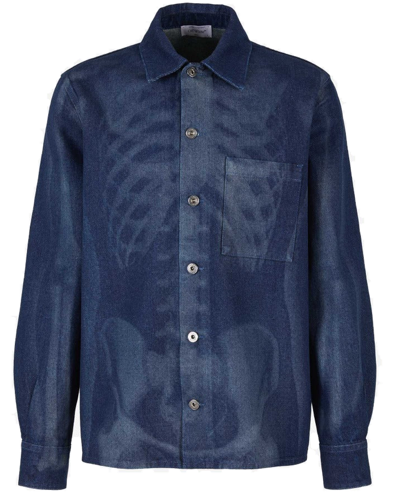 Skeleton Motif Denim Shirt Off-white оригінал – Купити в Україні