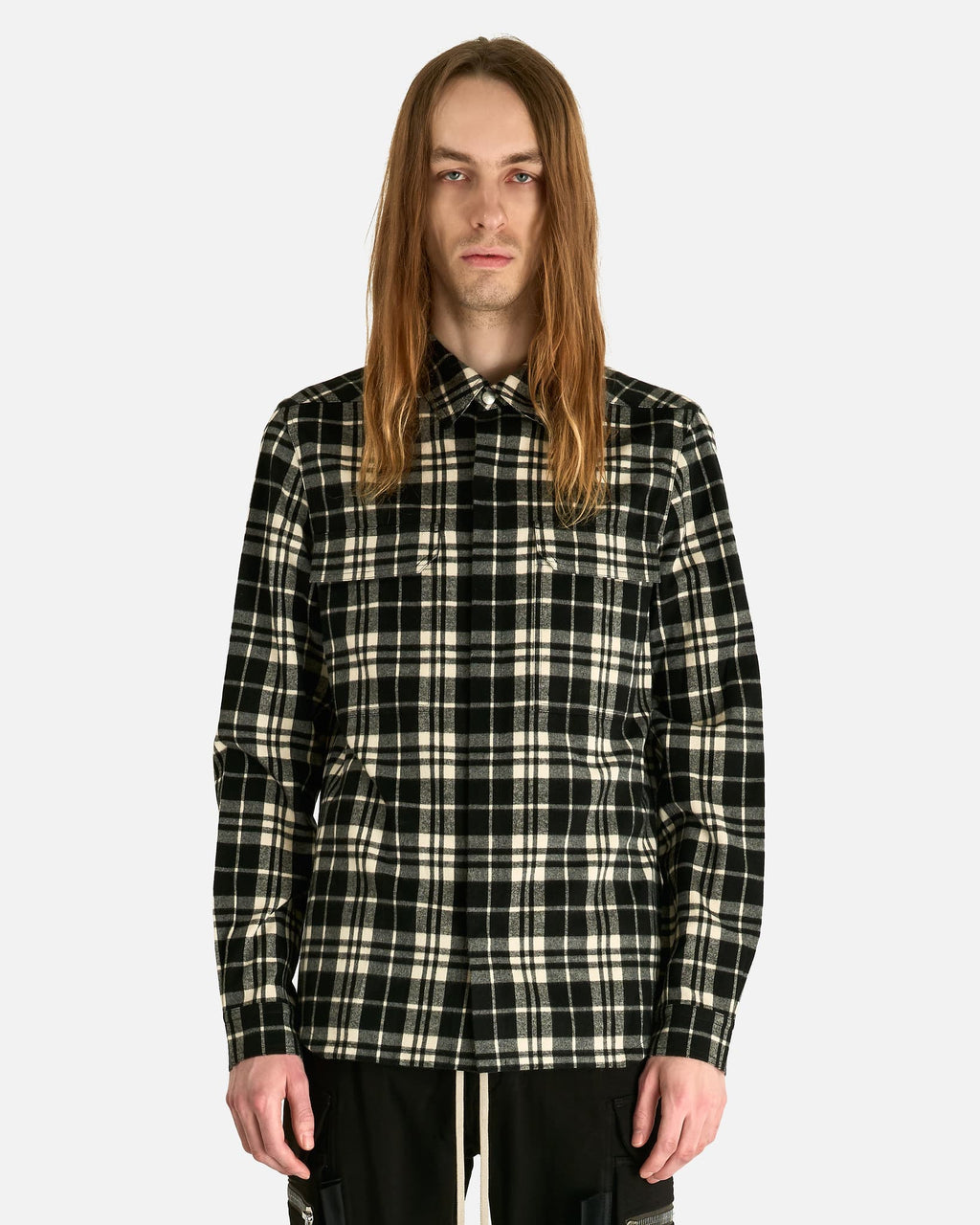 Оригінальна Outershirt In Black Plaid Rick owens – боковий вид
