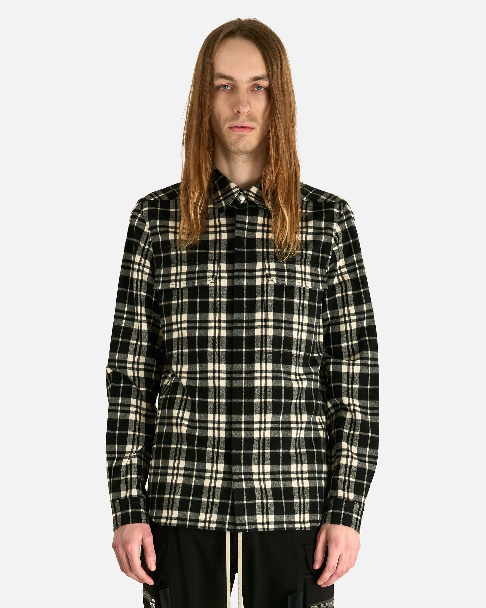 Оригінальна Outershirt In Black Plaid Rick owens – боковий вид