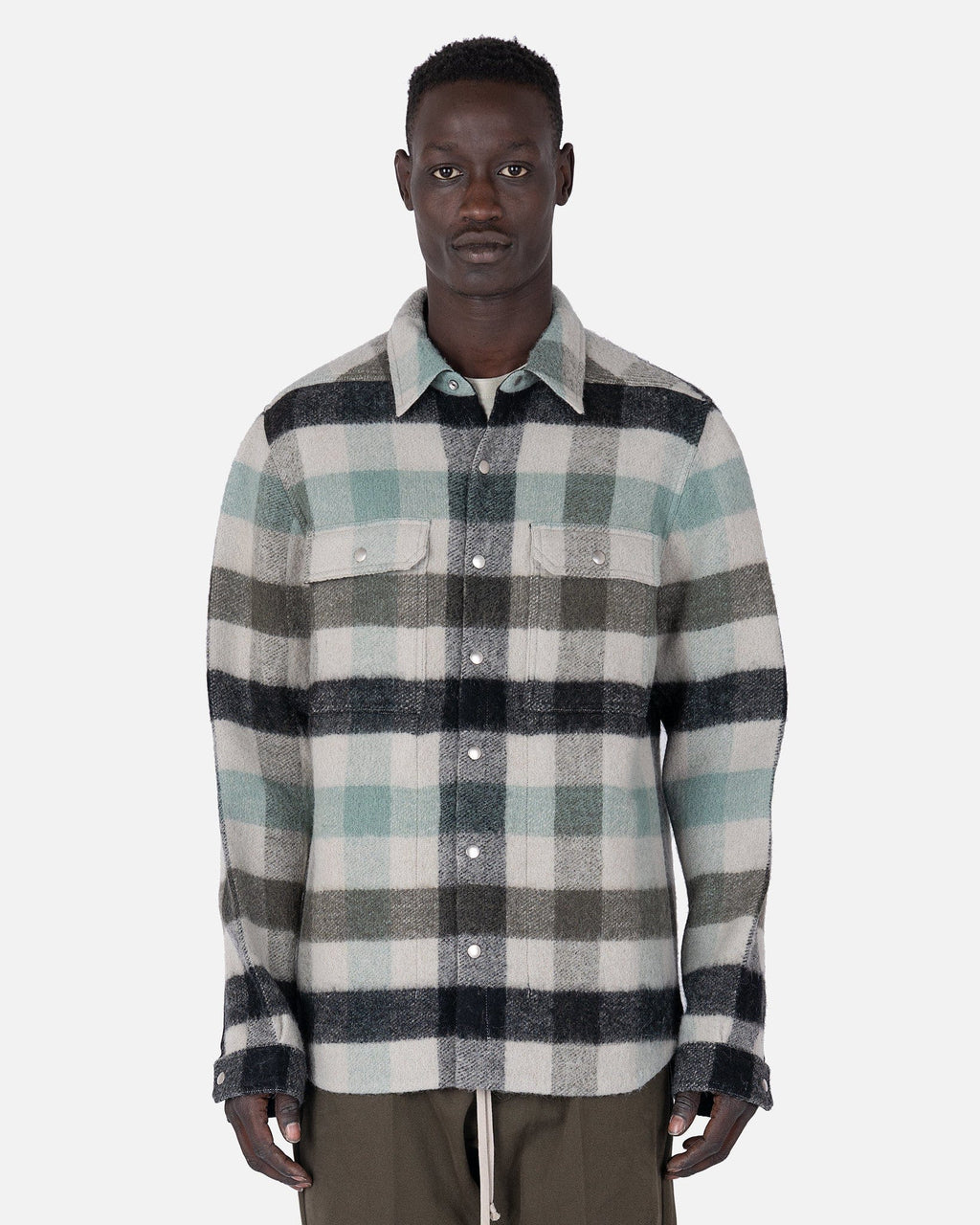 Outershirt In Pearl Plaid Rick owens оригінал – Купити в Україні – боковий вид