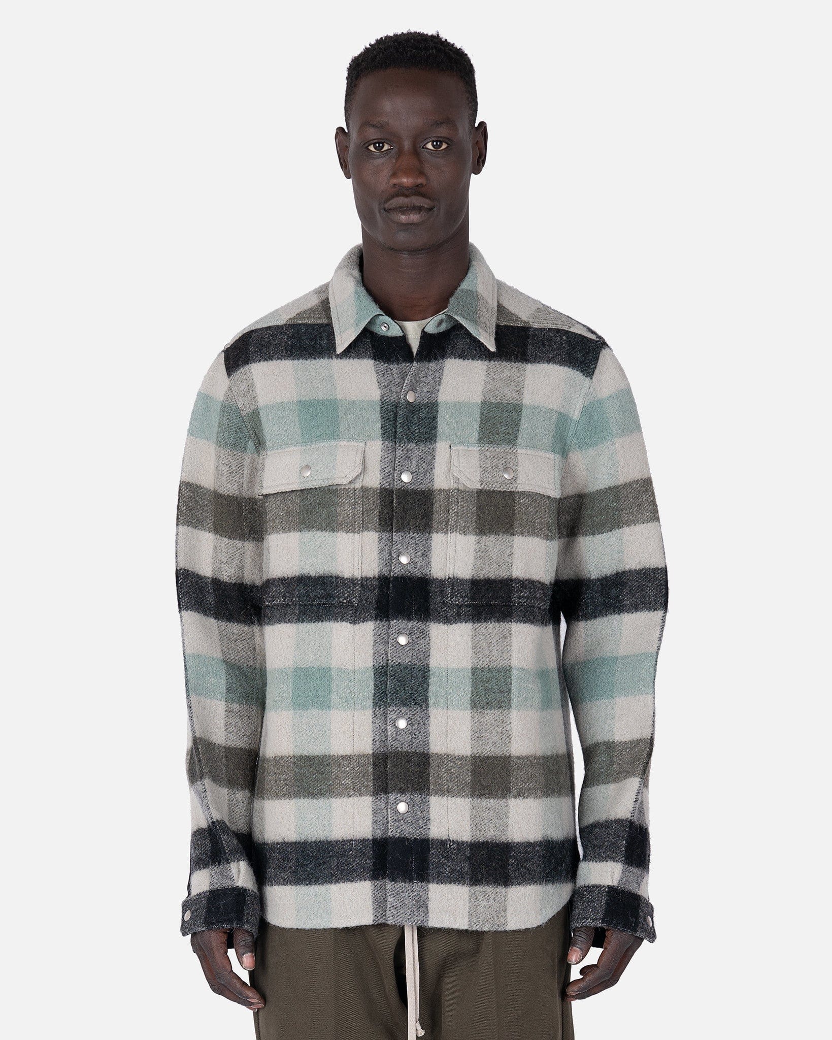 Outershirt In Pearl Plaid Rick owens оригінал – Купити в Україні – боковий вид