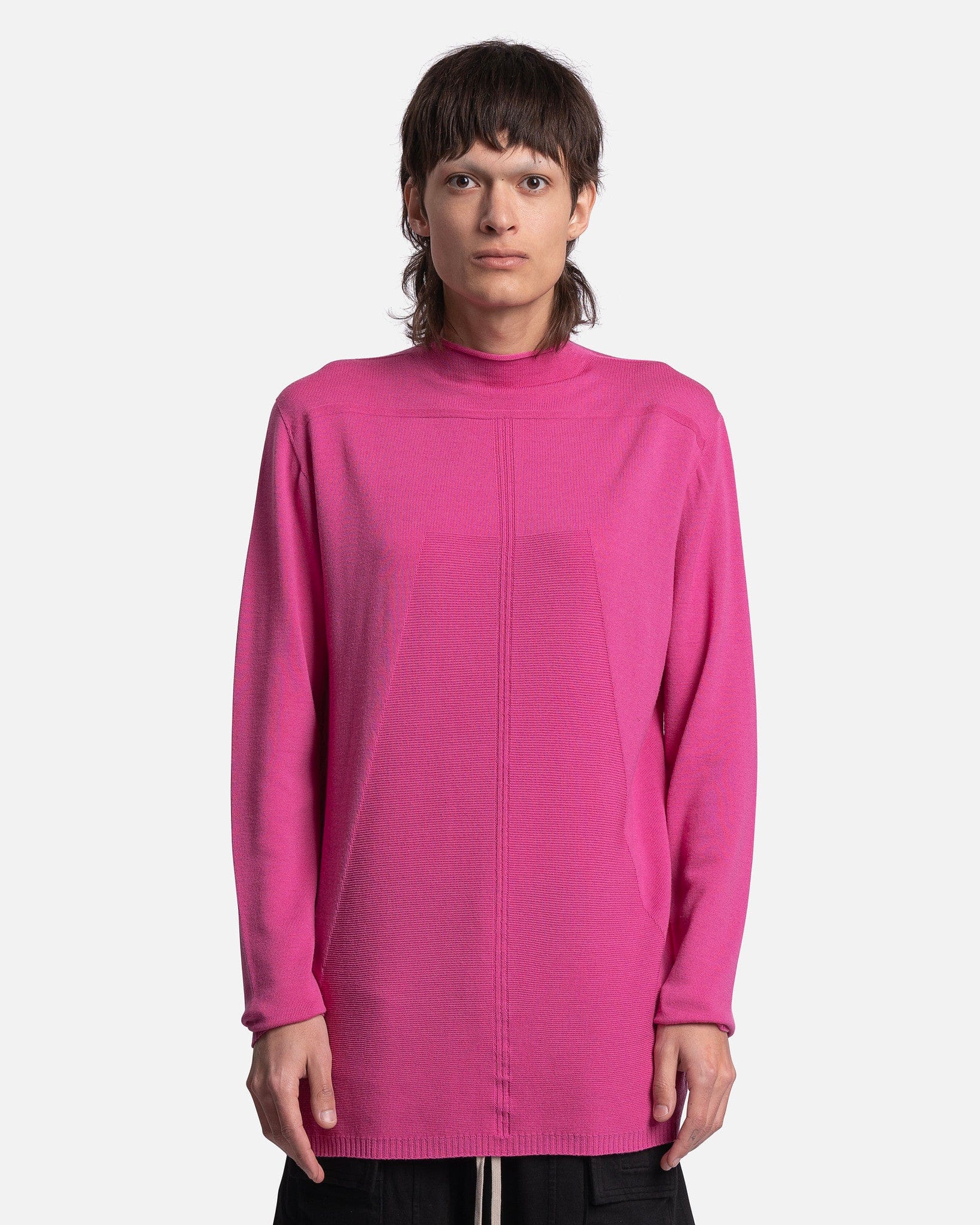 Oversized Geo Round Neck Sweater In Hot Pink Rick owens оригінал – Купити в Україні – боковий вид