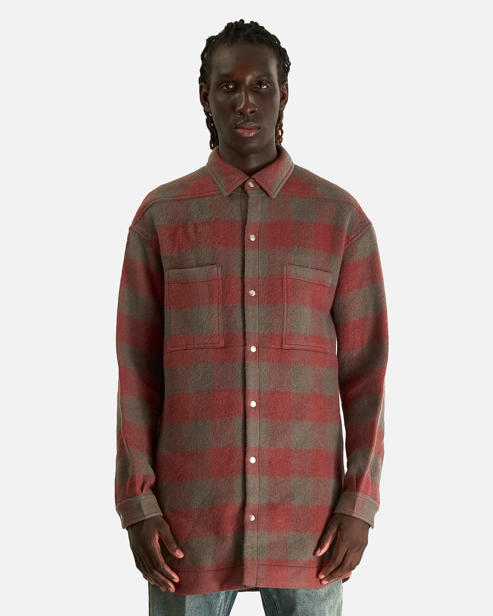 Oversized Outershirt In Rosewood Plaid Rick owens оригінал – Купити в Україні – боковий вид