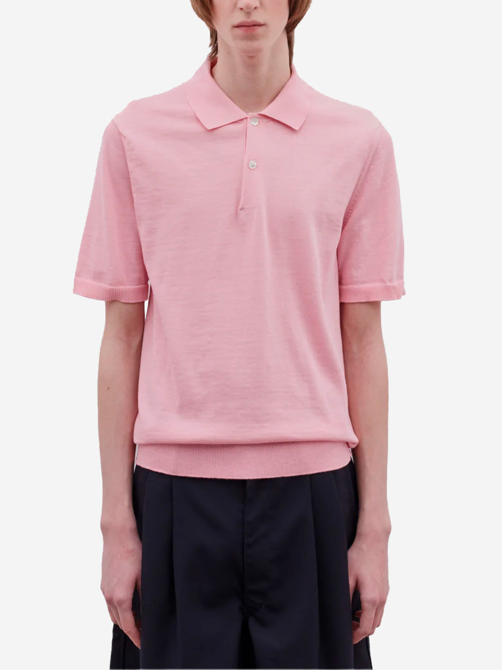 Оригінальна Pink Knit Short-Sleeved Polo Shirt Comme des garcons – детальний вид