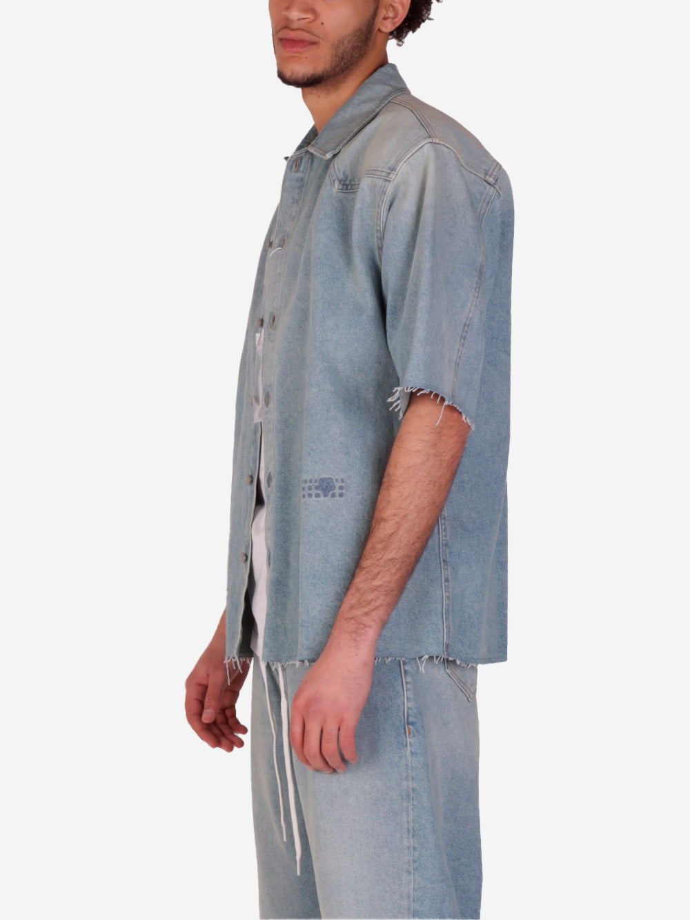 Оригінальна Short-Sleeved Denim Shirt With Raw Hemline Maison margiela – збільшений вид