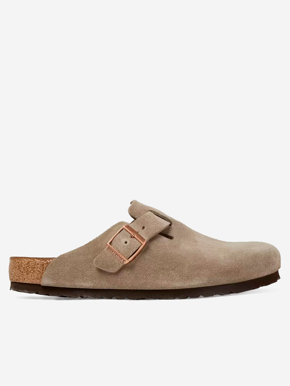 Boston Suede Taupe Soft Footbed Birkenstock – Гарантія оригінальності – боковий вид - BIRKENSTOCK
