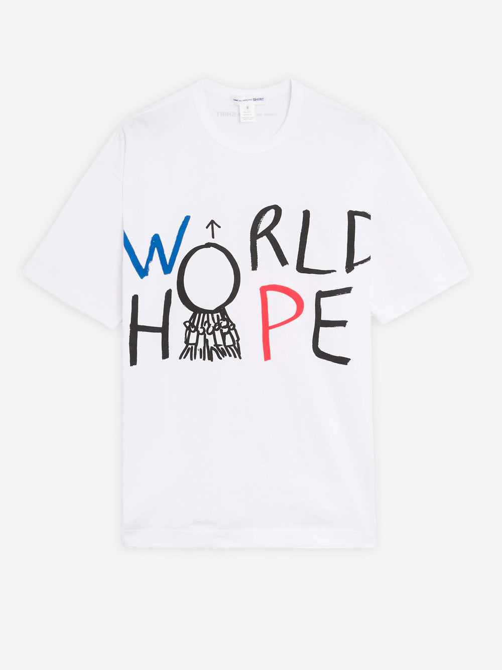 White Cotton Jersey T-Shirt With World Hope Graphic Comme des garcons оригінал – Купити в Україні – боковий вид