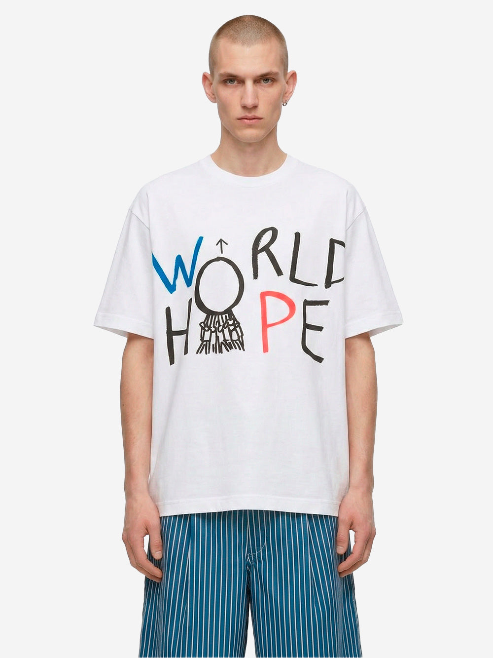 White Cotton Jersey T-Shirt With World Hope Graphic Comme des garcons оригінал – Купити в Україні – детальний вид