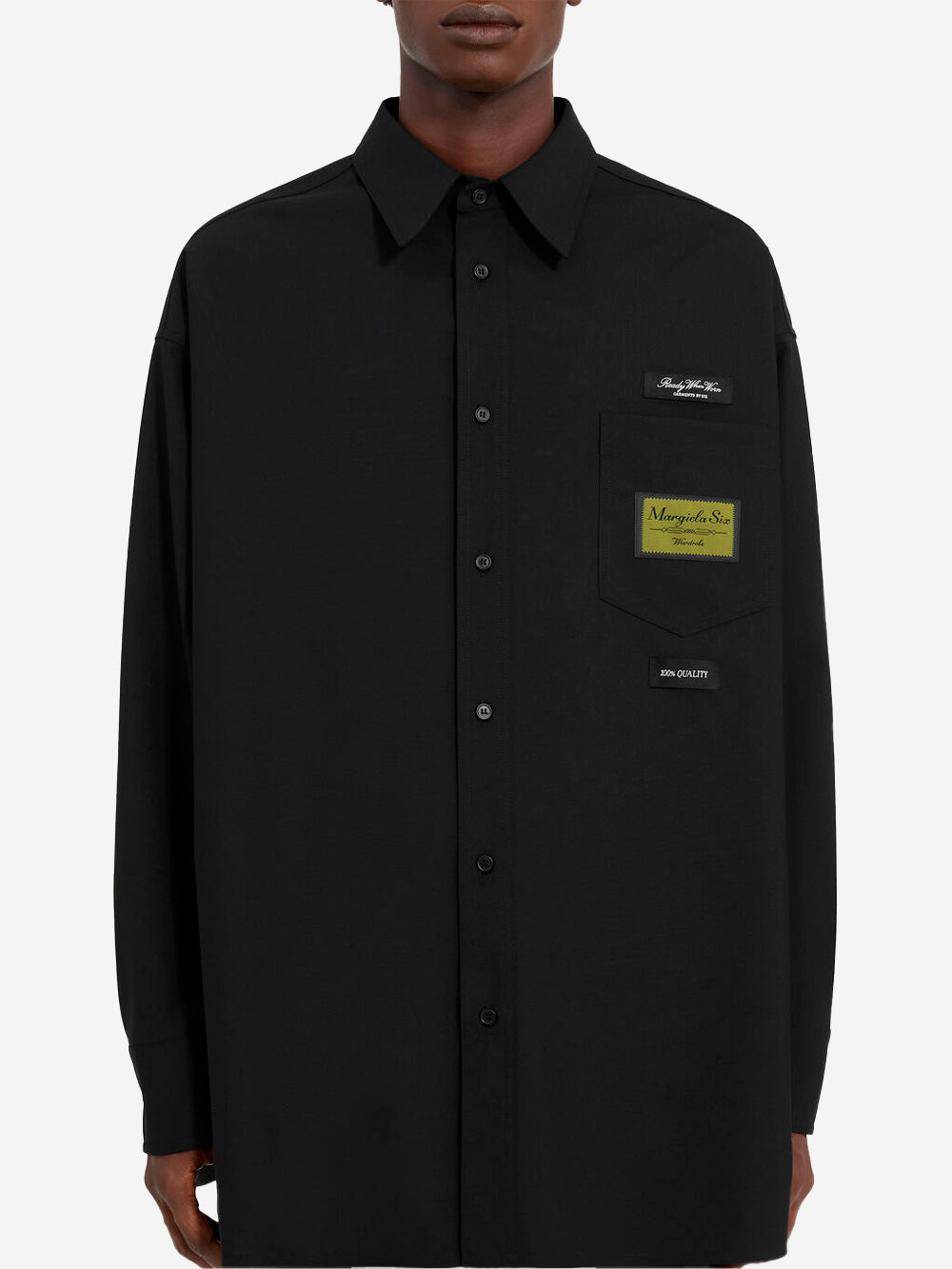 Оригінальна Black Wool Blend Shirt With Labels And Stitch On The Back Maison margiela – детальний вид