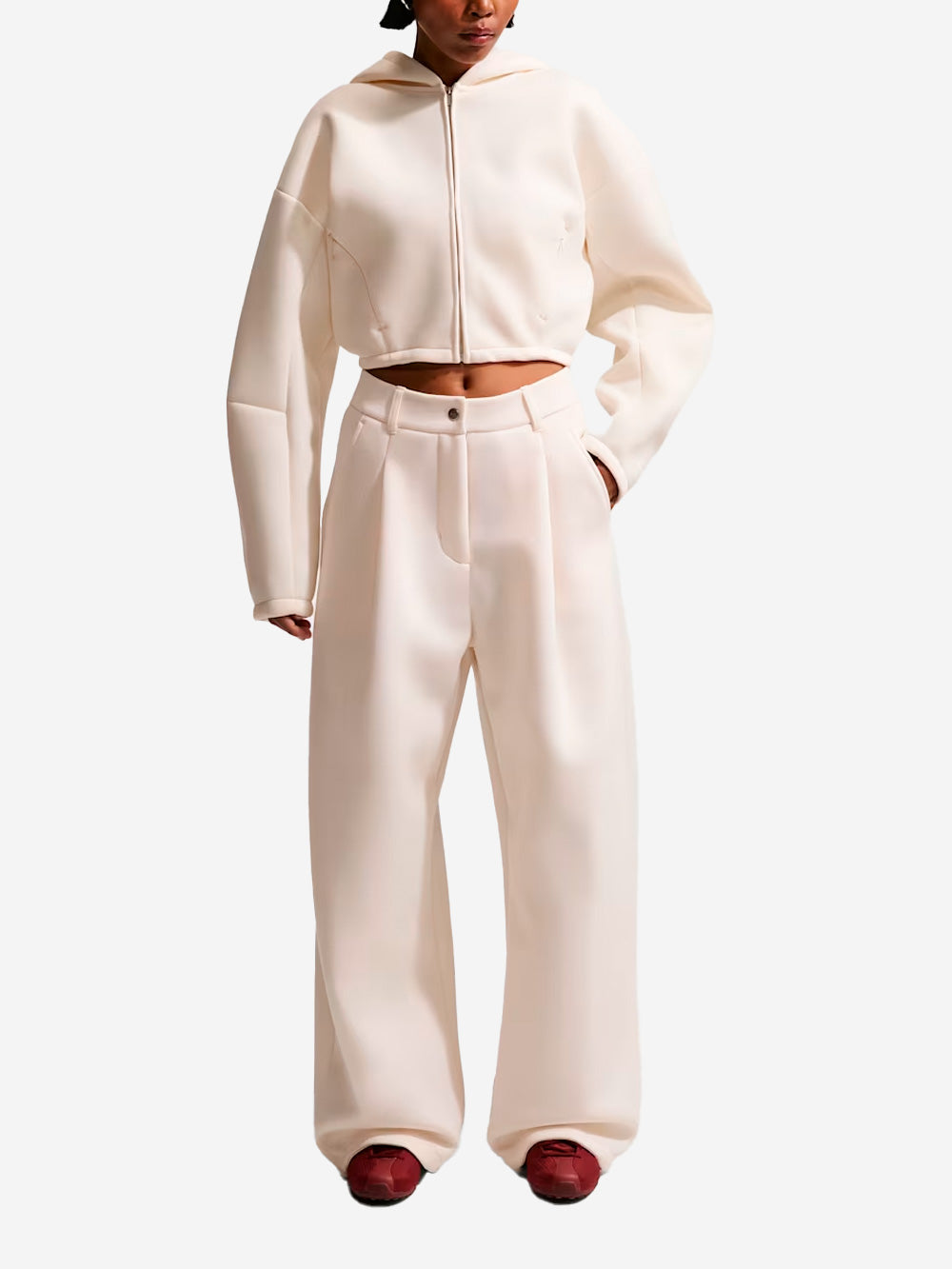 Cream Wide-Leg Fleece Pants In Modal Blend Nike оригінал – Купити в Україні – вид ззаду