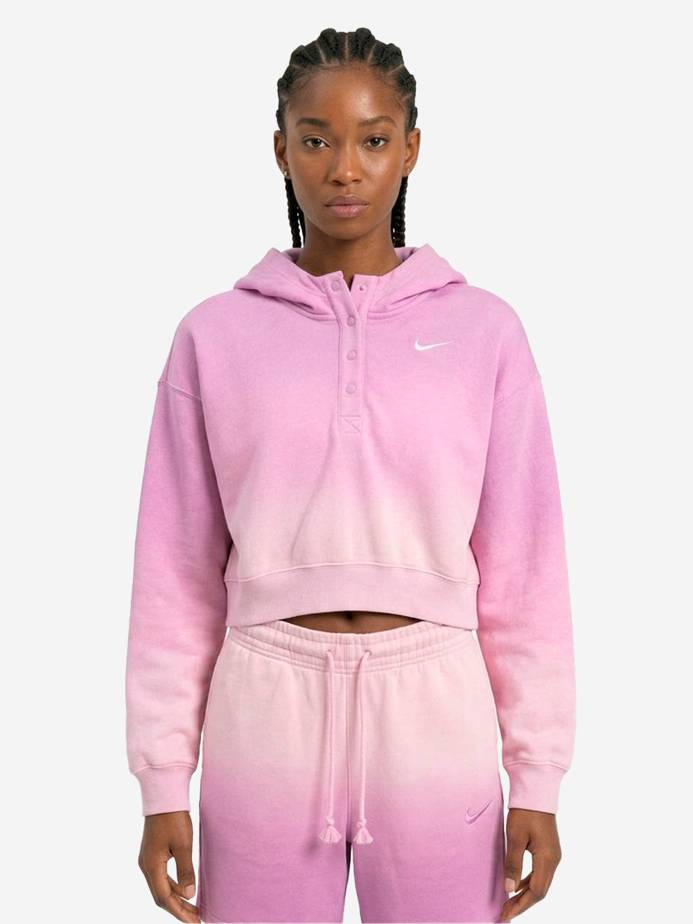 Оригінальна Pink Hooded Cropped Fleece Dip-Dye Wash Sweatshirt Nike – детальний вид