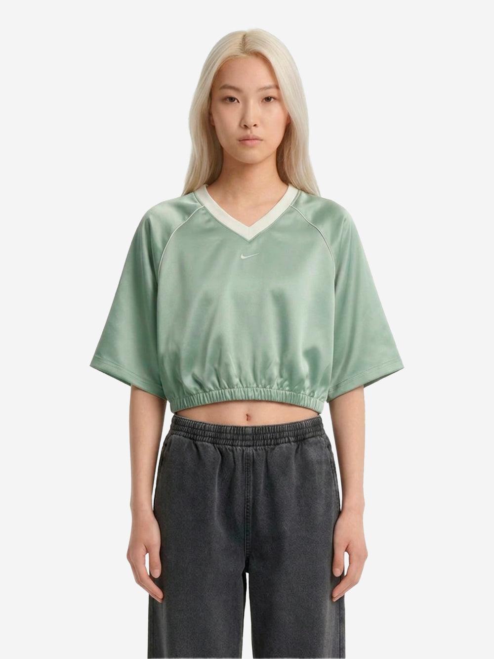 Green Satin Oversized T-Shirt With Raglan Sleeves Nike – Гарантія оригінальності – детальний вид