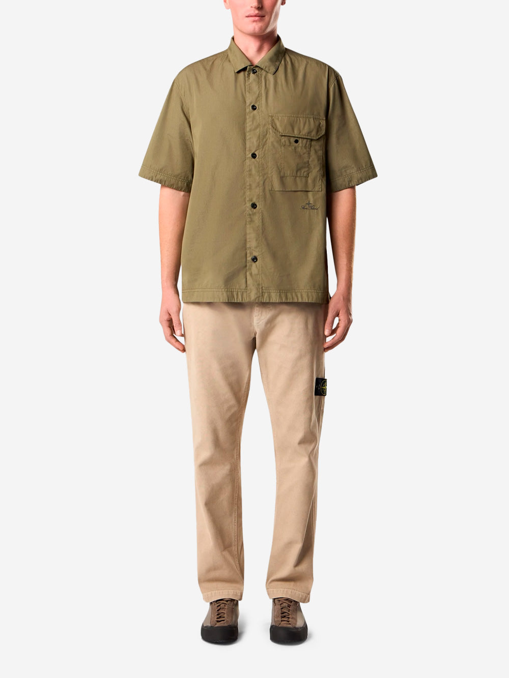 Оригінальна Green Micro Ripstop Short Sleeve Shirt With Chest Pocket Stone island – вид ззаду