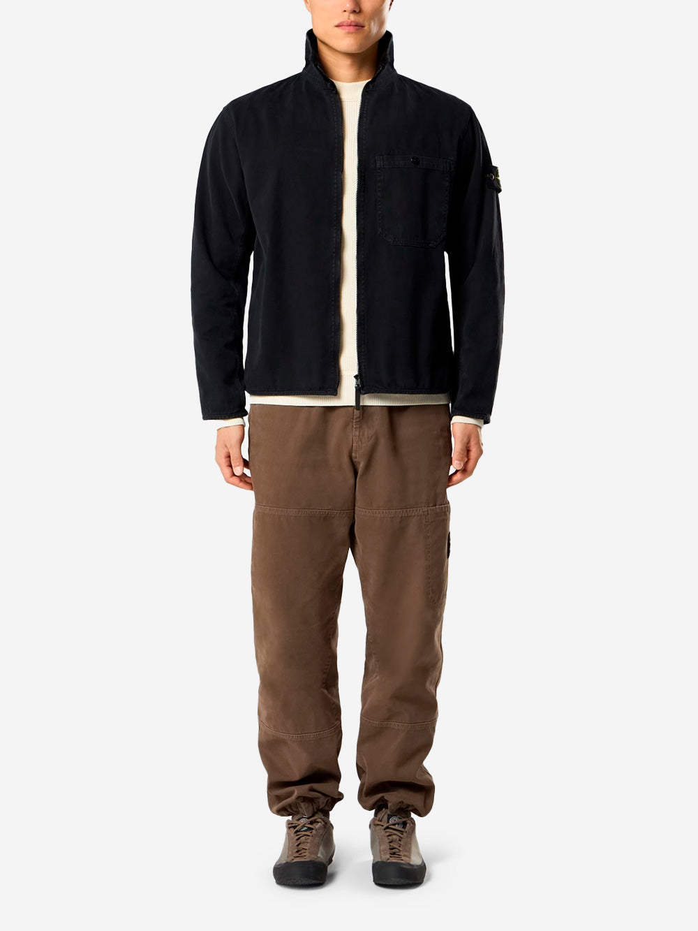 Оригінальна Black Panama Cotton Overshirt With Old Effect Stone island – вид ззаду