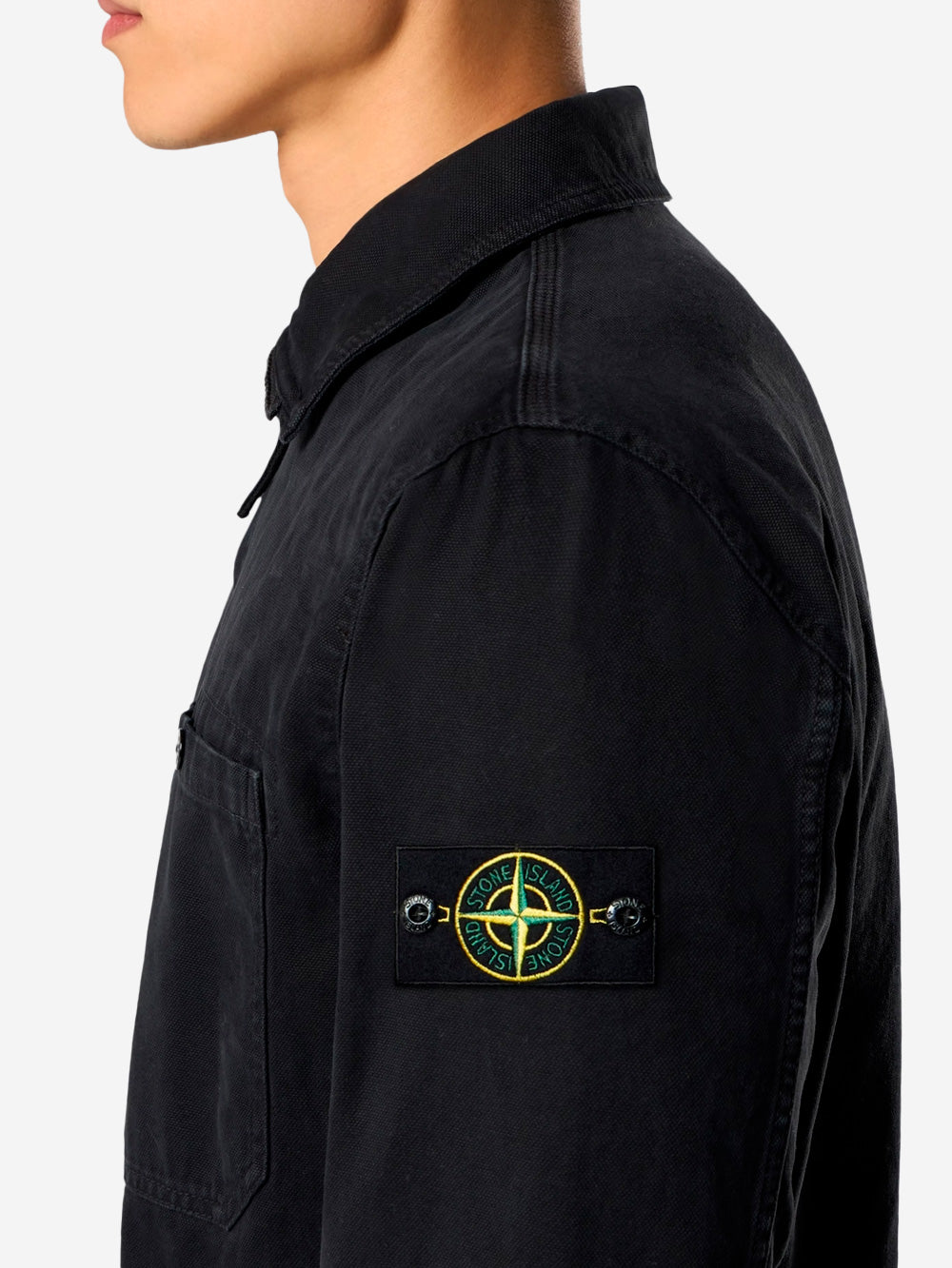 Оригінальна Black Panama Cotton Overshirt With Old Effect Stone island – детальний вид