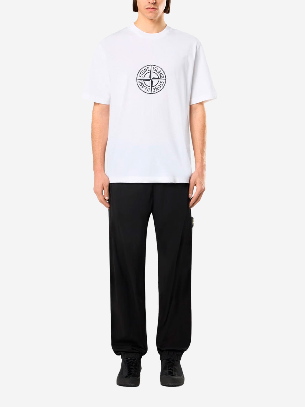 Оригінальна White Cotton T-Shirt With All Around Compass Print Stone island – вид ззаду